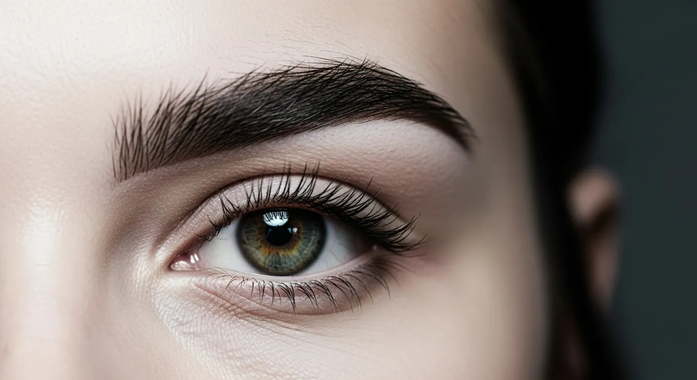 Primer plano de cejas perfectamente micropigmentadas con técnica de microblading pelo a pelo